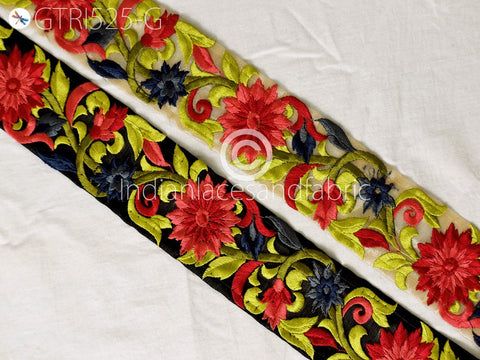 3 Yard Red Indian Trim Sari Border Crafting Ribbon Sewing Fabric Embroidered Decorative Costumes Cushions Curtains Home Decor Trimmings 5cm