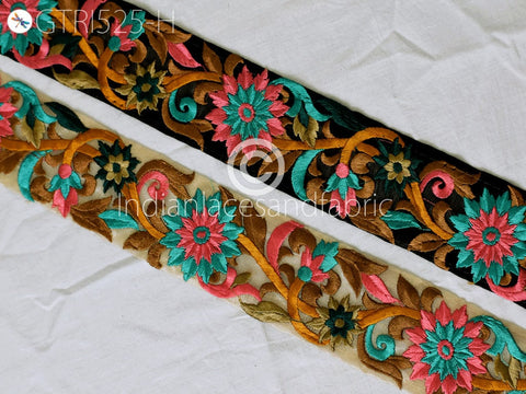 9 Yard Indian Green 5cm Embroidery Sari Border Dress Tape Handmade Crafting Ribbon Sewing Embroidered Trim Cushion Cover Home Décor Trimming