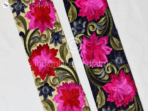 9 Yard Indian Magenta 7 CM Embroidered Fabric Trim DIY Crafting Sewing Saree Sari Border Home Decor Beach Bags Decorative Embroidery Ribbon