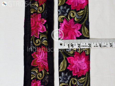 9 Yard Indian Magenta 7 CM Embroidered Fabric Trim DIY Crafting Sewing Saree Sari Border Home Decor Beach Bags Decorative Embroidery Ribbon