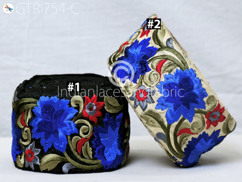9 Yard Blue 75mm DIY Crafting Sewing Saree Indian Sari Border Home Decor Beach Bags Embroidered Fabric Trim Decorative Embroidery Ribbon