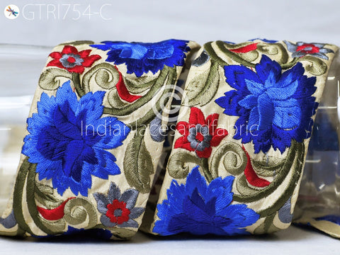 9 Yard Blue 75mm DIY Crafting Sewing Saree Indian Sari Border Home Decor Beach Bags Embroidered Fabric Trim Decorative Embroidery Ribbon