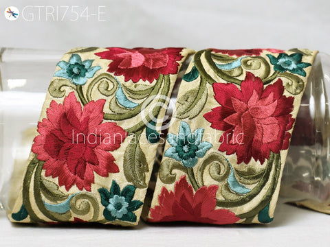 9 Yard Peach 75MM Decorative DIY Crafting Sewing Saree Embroidered Fabric Trim Indian Sari Border Home Decor Beach Bags Embroidery Ribbon