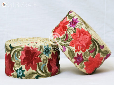 9 Yard Peach 75MM Decorative DIY Crafting Sewing Saree Embroidered Fabric Trim Indian Sari Border Home Decor Beach Bags Embroidery Ribbon