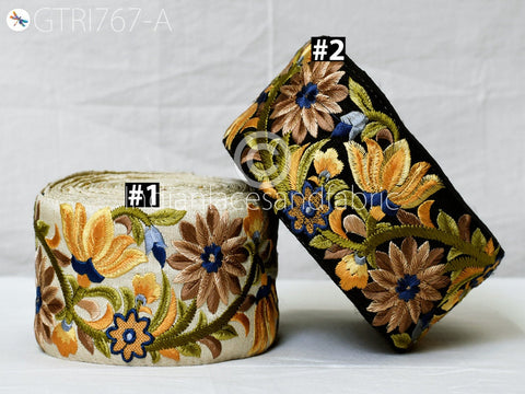 3 Yard Yellow Embroidered Fabric 8 Cm Trim Floral Indian Sari Border Crafting Saree Sewing Decorative Beach Bag Cushions Trimmings Ribbons