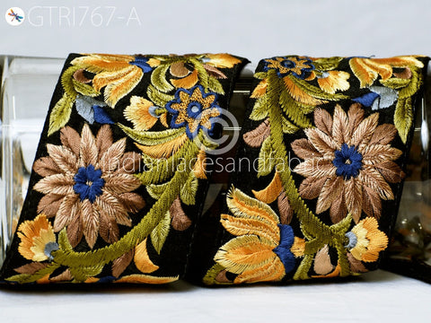 3 Yard Yellow Embroidered Fabric 8 Cm Trim Floral Indian Sari Border Crafting Saree Sewing Decorative Beach Bag Cushions Trimmings Ribbons