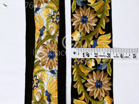 3 Yard Yellow Embroidered Fabric 8 Cm Trim Floral Indian Sari Border Crafting Saree Sewing Decorative Beach Bag Cushions Trimmings Ribbons