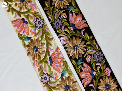 3 Yard Pink Indian Embroidered Fabric 8 CM Trim Sari Border DIY Crafting Saree Sewing Trimmings Embellishments Beach Bag Cushions Ribbons