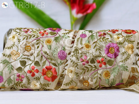 9 Yard Embroidery Fabric Trims Indian Laces Sari Border Embroidered Ribbon Decorative Sewing Craft Saree Dresses Trimmings Home Decor Trim