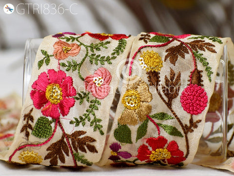 9 Yard Indian 5cm Embroidered Fabric Trim Embroidery DIY Crafting Sari Border Wedding Dress Saree Sewing Embellishment Ribbon Cushions Trim