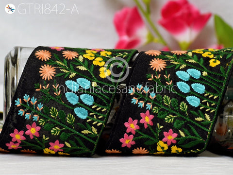 9 Yard Floral Embroidered Fabric Trim Indian DIY Crafting Laces Sari Border Saree Ribbon Sewing Curtain Home Decor Supply Embellishment Lace