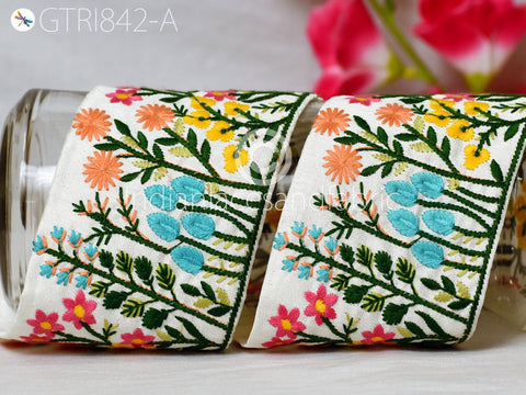 9 Yard Floral Embroidered Fabric Trim Indian DIY Crafting Laces Sari Border Saree Ribbon Sewing Curtain Home Decor Supply Embellishment Lace