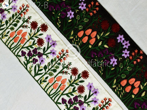 Floral Embroidered 9cm Fabric Trim By The Yard Indian DIY Crafting Laces Sari Border Saree Ribbon Beach Bags Headband Summer Dress Embellish