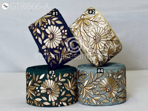 9 Yard Indian 75mm Floral Embroidered Trim Wholesale Sari Border DIY Crafting Fabric Saree Sewing Decorative Beach Bags Trimmings Home Decor