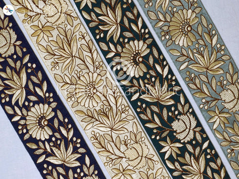 9 Yard Indian 75mm Floral Embroidered Trim Wholesale Sari Border DIY Crafting Fabric Saree Sewing Decorative Beach Bags Trimmings Home Decor