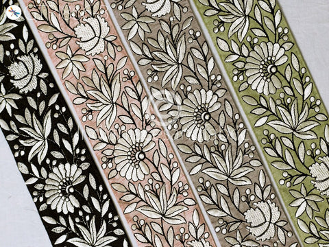 9 Yard Floral Embroidered Trim Sari Border DIY Crafting Fabric Indian Decoration Saree Sewing Decorative Beach Bags Trimmings Home Decor