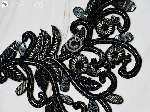 Beaded Designer Appliques, Floral Design Appliques, Beads Appliques, Handcrafted Patch Embroidered Sew on Denim Jackets Shirts Patches