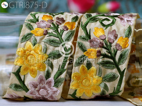 9 Yard Yellow 6cm Embroidered Fabric Trim Floral Indian Sari Border Hair Crafting Saree Sewing Decorative Beach Bag Cushion Trimmings Ribbon