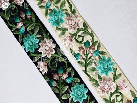9 Yard Sea Green 65MM Embroidered Fabric Trim Floral Indian Sari Border Crafting Saree Sewing Decorative Beach Bag Cushions Trimmings Ribbon