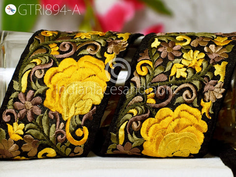 9 Yard Indian Yellow 8CM Embroidered Trim Decorative Floral Ribbon Embellishment Sewing Indian Sari Border Home Decor DIY Headband Crafting