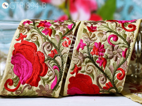 9 Yard Indian Red 8cm Embroidered Trim Decorative Floral Ribbons Embellishments Sewing Indian Sari Border Home Decor DIY Headbands Crafting