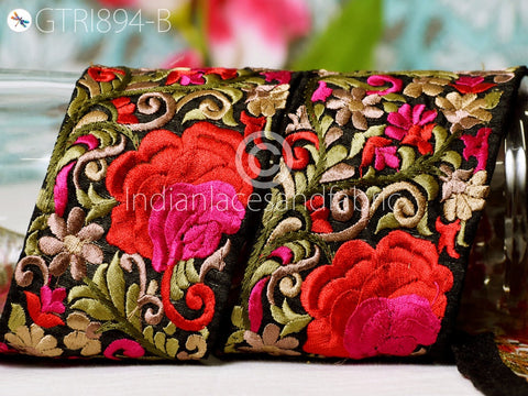9 Yard Indian Red 8cm Embroidered Trim Decorative Floral Ribbons Embellishments Sewing Indian Sari Border Home Decor DIY Headbands Crafting
