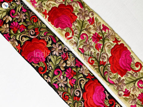 9 Yard Indian Red 8cm Embroidered Trim Decorative Floral Ribbons Embellishments Sewing Indian Sari Border Home Decor DIY Headbands Crafting