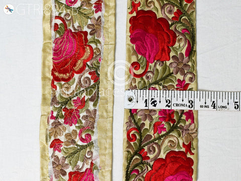 9 Yard Indian Red 8cm Embroidered Trim Decorative Floral Ribbons Embellishments Sewing Indian Sari Border Home Decor DIY Headbands Crafting