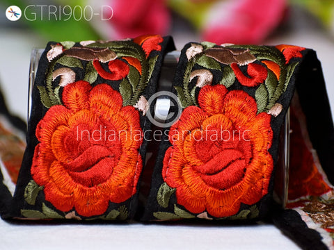 9 Yard Orange Indian Sari 5 CM Border Crafting Ribbon Sewing Fabric Embroidered Decorative Costume Trim Cushion Curtain Home Decor Trimming