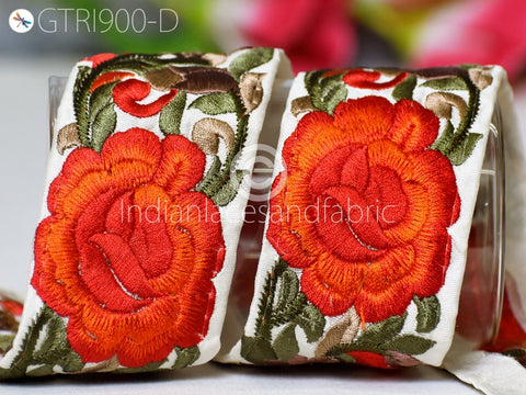 9 Yard Orange Indian Sari 5 CM Border Crafting Ribbon Sewing Fabric Embroidered Decorative Costume Trim Cushion Curtain Home Decor Trimming