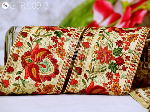 9 Yard Embroidered 10cm Fabric Trim Indian Sari Border Saree Laces Sewing DIY Crafting Decorative Ribbons Trimmings Cushions Beach Bags Hats