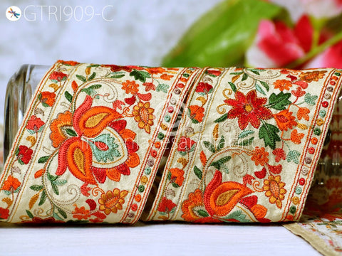 9 Yard Embroidered 10cm Fabric Trim Indian Sari Border Saree Laces Sewing DIY Crafting Decorative Ribbons Trimmings Cushions Beach Bags Hats