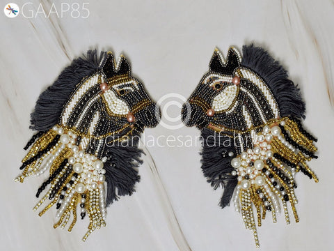 Handmade Zari Appliques Decorative Beaded Patch Designer Appliques Horse Applique Sequence Patches
