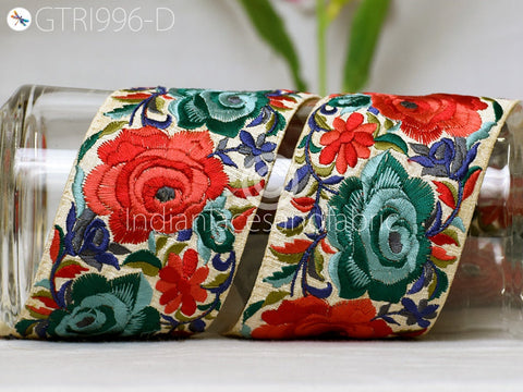 9 Yard Green Embroidered Fabric 8cm Trim Floral Indian Sari Border Crafting Saree Sewing Decorative Beach Bag Cushions Cover Trimming Ribbon