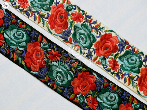 9 Yard Green Embroidered Fabric 8cm Trim Floral Indian Sari Border Crafting Saree Sewing Decorative Beach Bag Cushions Cover Trimming Ribbon
