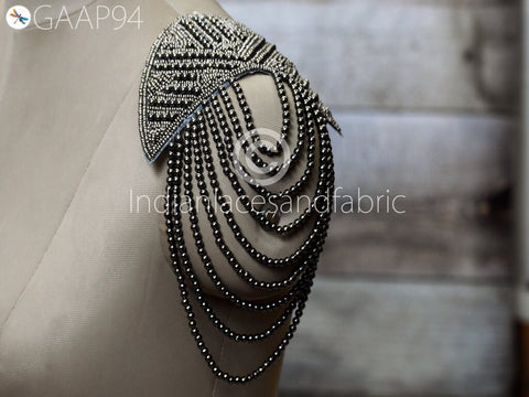 Beaded Applique, Beaded Epaulette appliqués, Beaded rhinestone parches, Handcrafted Beaded Patches, rhinestone epaulette Appliques