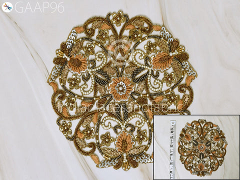 Mandala Gold Patches Appliques Dresses Handmade Thread Indian Embroidered Applique, Sequin Applique, Sequin Beaded Patches, Scrap booking Appliques, Beaded Patch, Sew on patches