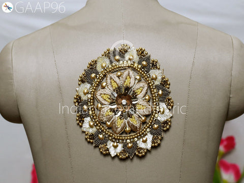 Mandala Gold Applique Women Dress Sewing Patches Gold Zardozi Patches Handcrafted Appliques Beaded Appliques