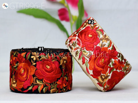 9 Yard Red Embroidered Fabric 8cm Trim Floral Indian Sari Border Crafting Decor Saree Sewing Decorative Beach Bag Cushions Trimmings Ribbons