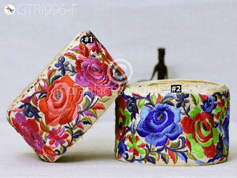 3 Yard Embroidered Fabric 8 CM Trim Floral Indian Sari Border Crafting Saree Sewing Decorative Beach Bag Cushions Trimmings Dresses Ribbons