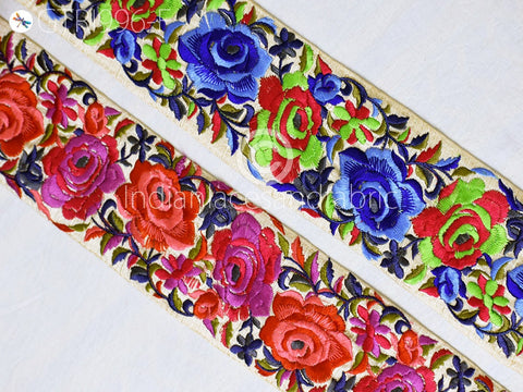 3 Yard Embroidered Fabric 8 CM Trim Floral Indian Sari Border Crafting Saree Sewing Decorative Beach Bag Cushions Trimmings Dresses Ribbons