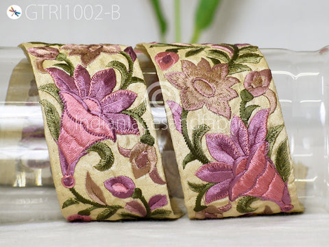 9 Yard Mauve 65MM Embroidered Ribbon Fabric Trim Decorative Embroidery Embellishments DIY Crafting Sewing Indian Sari Border Tapes Headbands