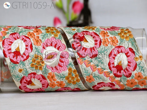 9 Yard Pink 9CM Indian Embellishment Embroidered Trim Cushion Covers Embroidery Saree Ribbon Sewing Crafting Border Wedding Trim Curtains