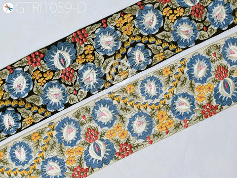 9 Yard Blue 10CM Indian Embellish Embroidered Trim Cushion Covers Embroidery Saree Ribbon Sewing Crafting Border Wedding Trimmings Curtains