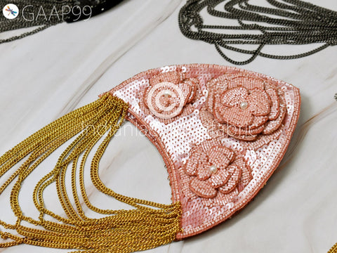 Beads Sequin and Chain, Shoulder Badge Applique,Wedding sari patch, Skirts and tunics Patch, Card making and stationery