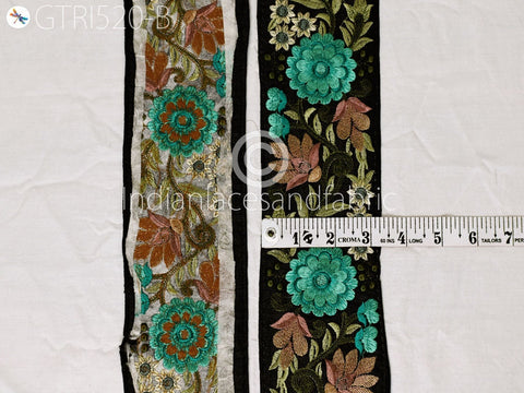 9 Yard Green 8CM Indian Embroidered Trim Saree Crafting Ribbon Wedding Sari Border Sewing Quilting Decorative Curtains Floral Trimming