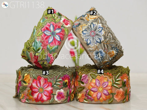 9 Yard Floral 75mm Embroidered Fabric Trim Embroidery Ribbon DIY Crafting Sewing Saree Indian Sari Border Home Decor Beach Bags Table Runner