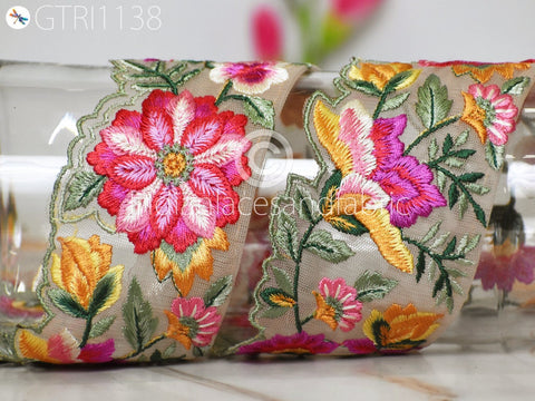 9 Yard Floral 75mm Embroidered Fabric Trim Embroidery Ribbon DIY Crafting Sewing Saree Indian Sari Border Home Decor Beach Bags Table Runner