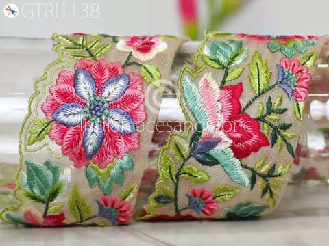 9 Yard Floral 75mm Embroidered Fabric Trim Embroidery Ribbon DIY Crafting Sewing Saree Indian Sari Border Home Decor Beach Bags Table Runner