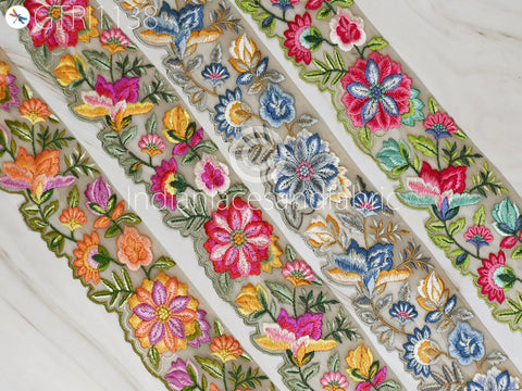 9 Yard Floral 75mm Embroidered Fabric Trim Embroidery Ribbon DIY Crafting Sewing Saree Indian Sari Border Home Decor Beach Bags Table Runner